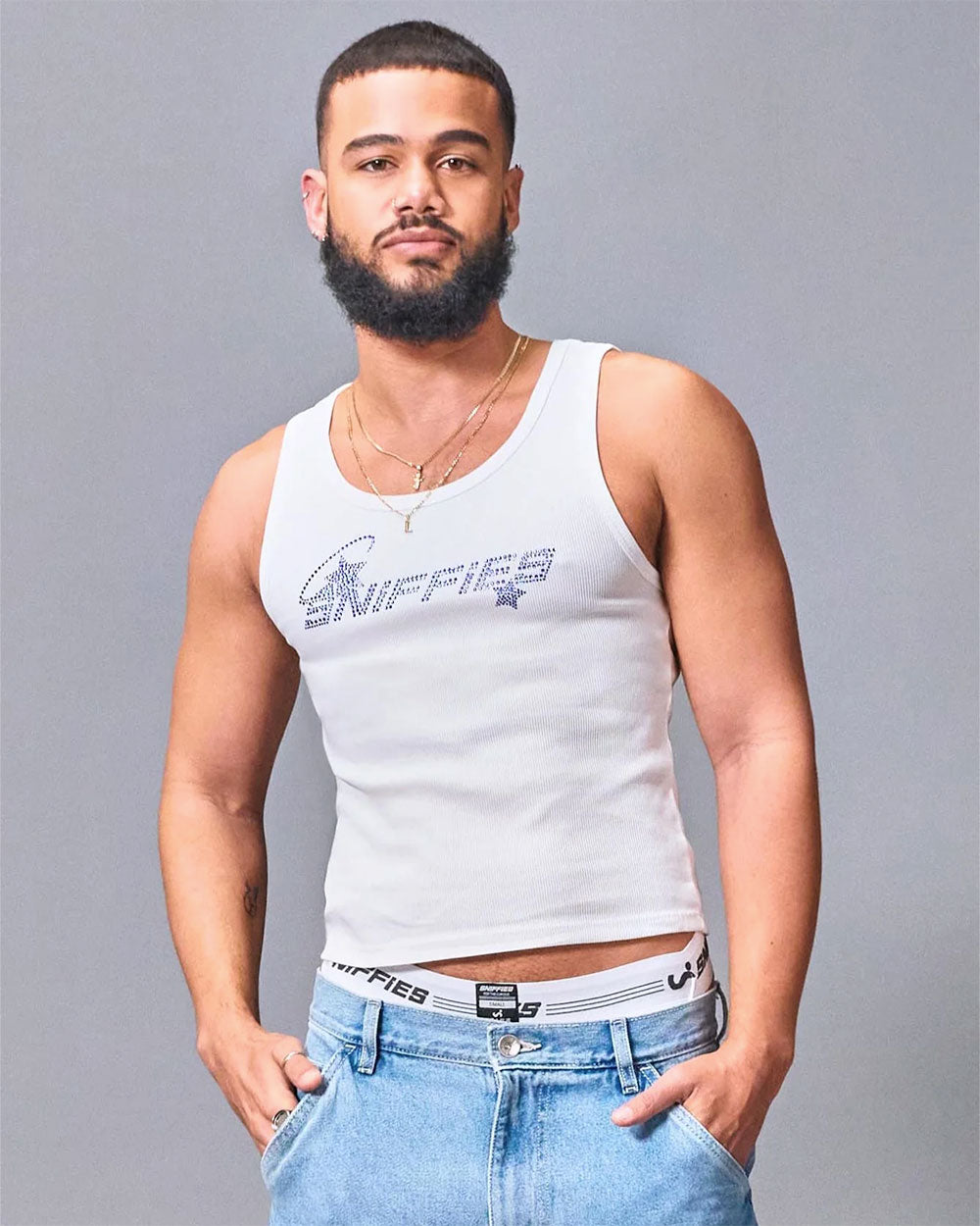 Rhinestone Cropped Ribbed Tank