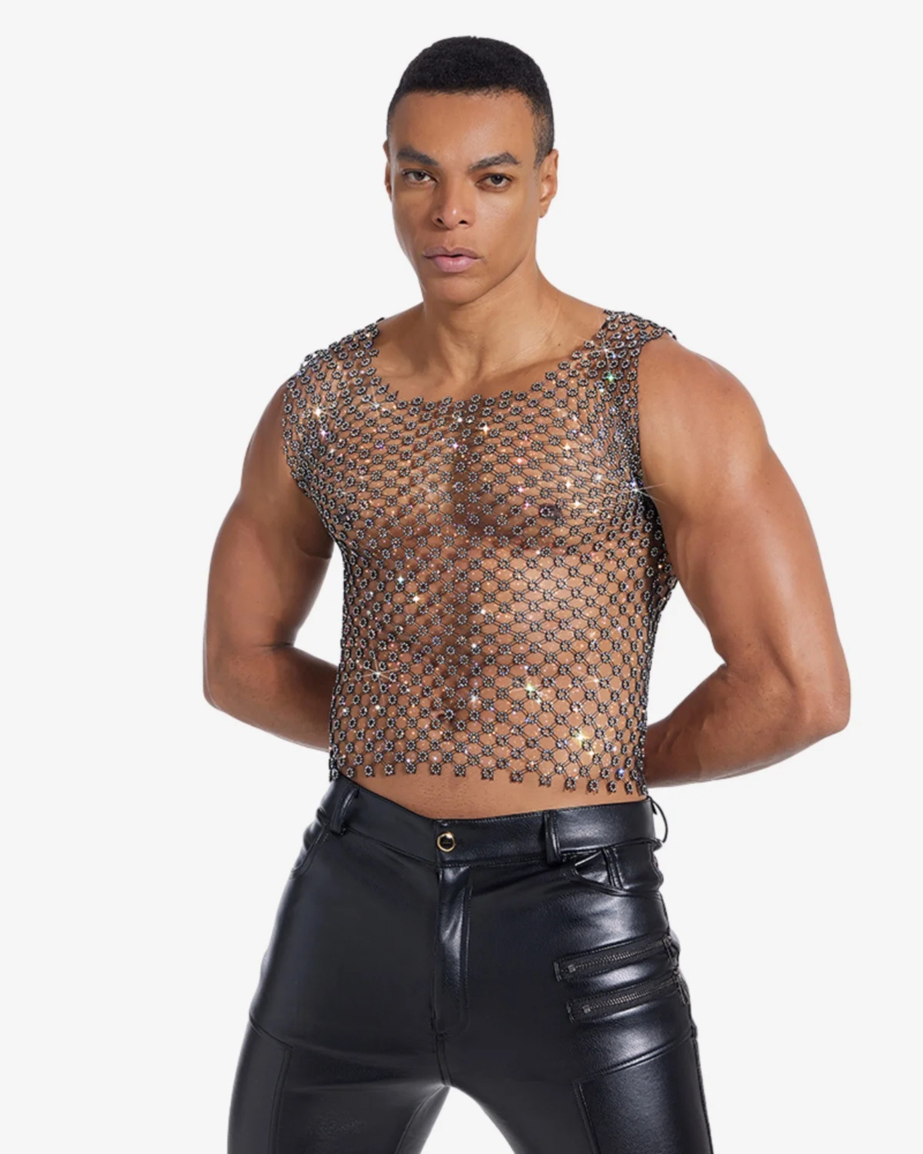 Black Rhinestone Mesh Crop Tank