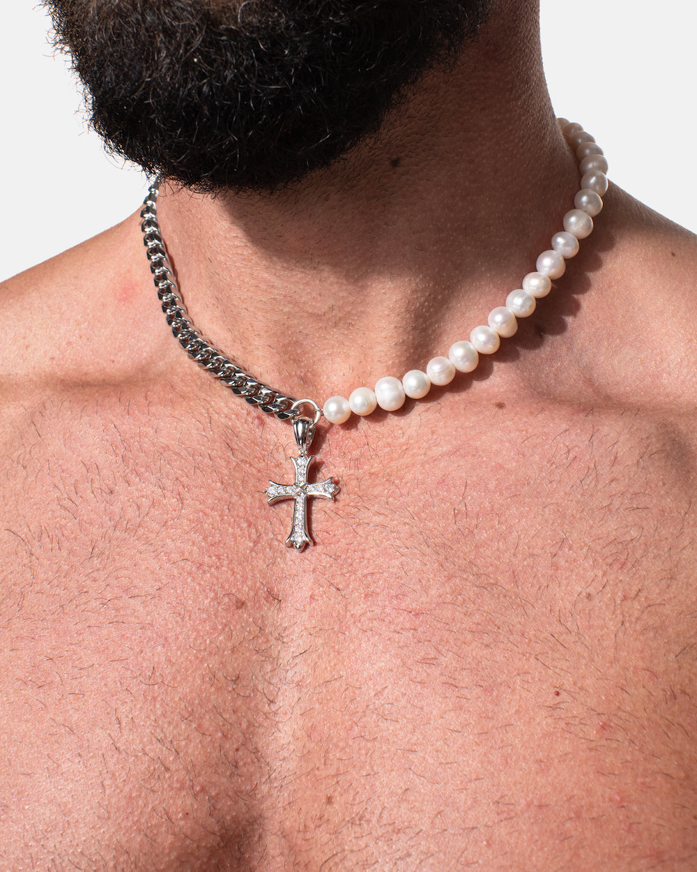 Pearl & Chain Cross Necklace