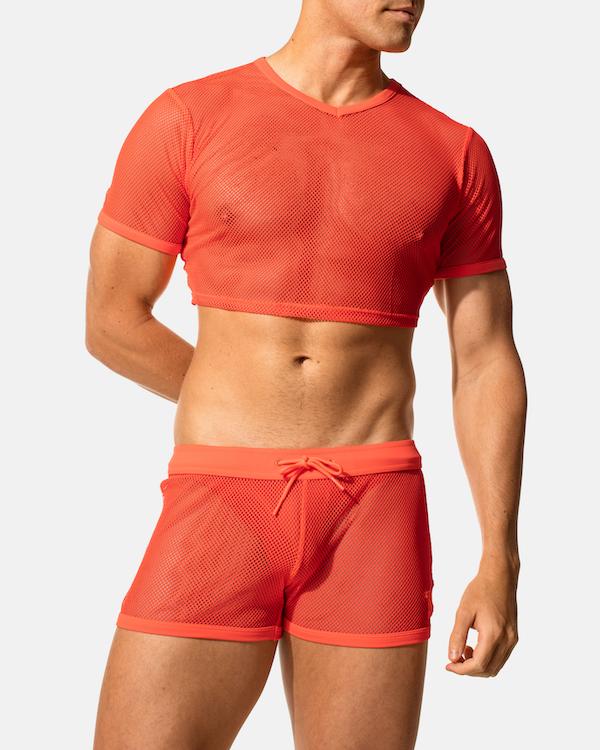 Field Mesh Crop Tee - Neon Orange